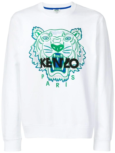Shop Kenzo Logo Embroidered Sweatshirt - White