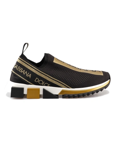 Shop Dolce & Gabbana Sorento Slip-on Sneakers In Black/gold