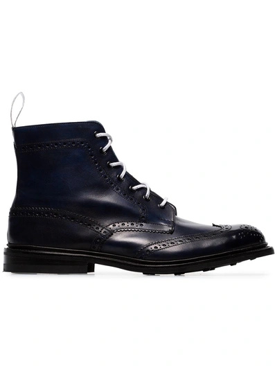 Shop Tricker's Blue Stow Leather Country Boots