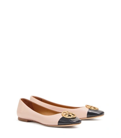 Shop Tory Burch Chelsea Cap-toe Ballet Flats In Sea Shell Pink / Perfect Navy