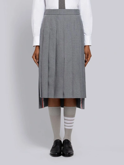 Shop Thom Browne Medium Grey School Uniform Plain Weave Below-the-knee Pleated Skirt