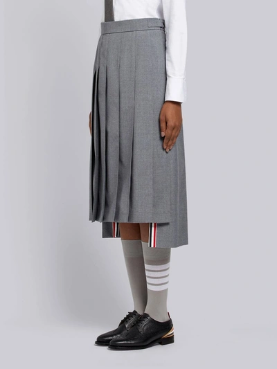 Shop Thom Browne Medium Grey School Uniform Plain Weave Below-the-knee Pleated Skirt