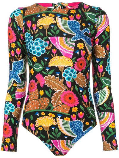 Shop La Doublej Nature Print Longsleeved Swimsuit - Multicolour