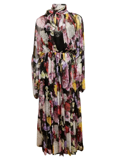 Shop Dolce & Gabbana Printed Dress In Ortensie/fiori Fdo Nero