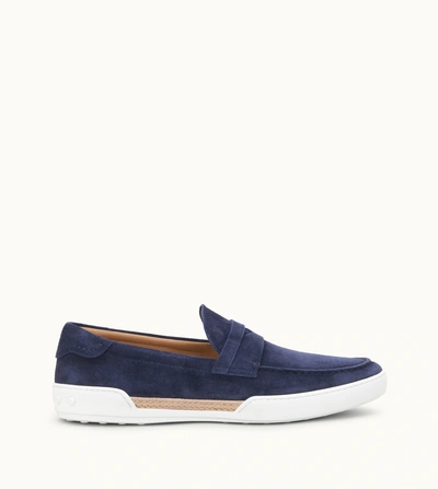 Shop Tod's Loafers In Suede In Blue