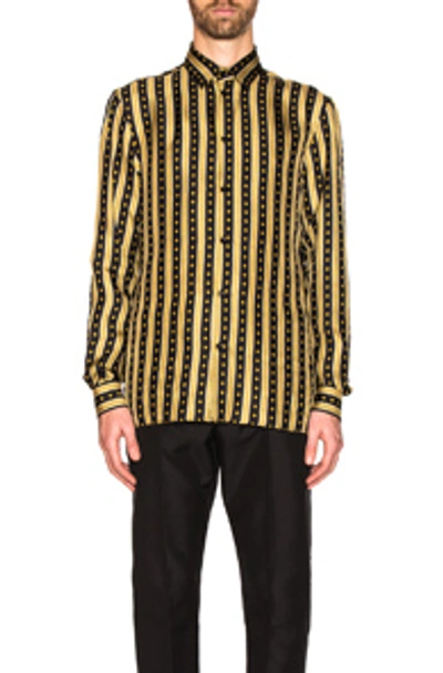 Shop Versace Logo Stripe Shirt In Black & Gold