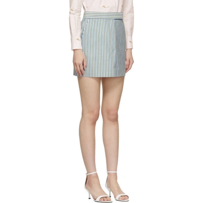 Shop Thom Browne Bleu And White Mohair Bar Stripe Classic Miniskirt In 450 Blue