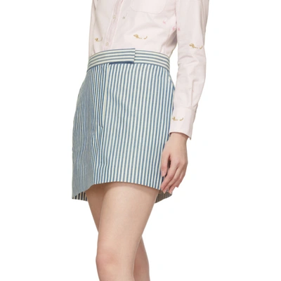 Shop Thom Browne Bleu And White Mohair Bar Stripe Classic Miniskirt In 450 Blue