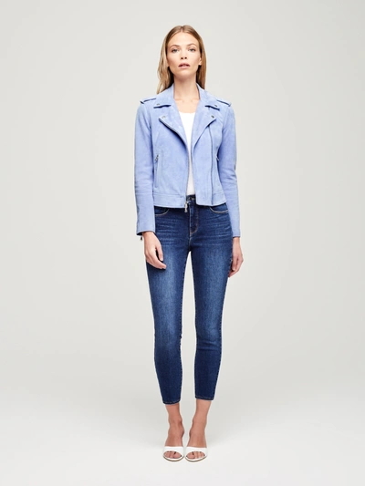 Shop L Agence Perfecto Suede Jacket In Sky Blue