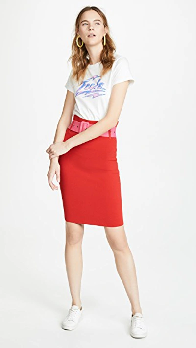 Shop Milly Belted High Waist Skirt In Red/guava