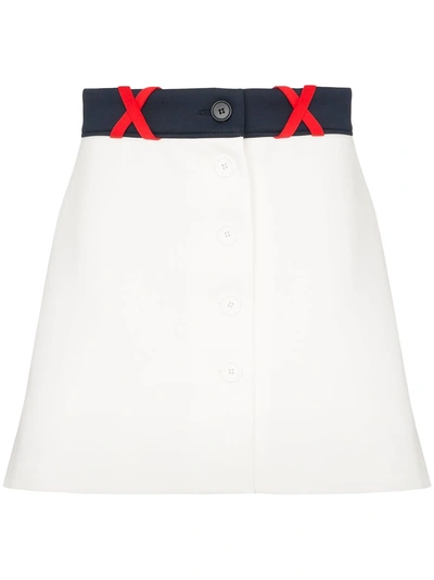 Shop Miu Miu Technical Contrast Waist Button Down Mini Skirt - White
