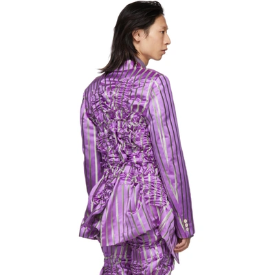 Shop Comme Des Garçons Homme Deux Comme Des Garcons Homme Plus Purple Silk Satin Stripe Blazer In 1 Purple