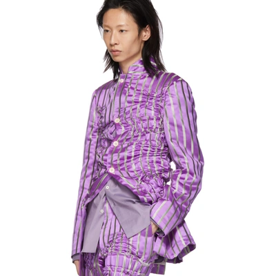 Shop Comme Des Garçons Homme Deux Comme Des Garcons Homme Plus Purple Silk Satin Stripe Blazer In 1 Purple