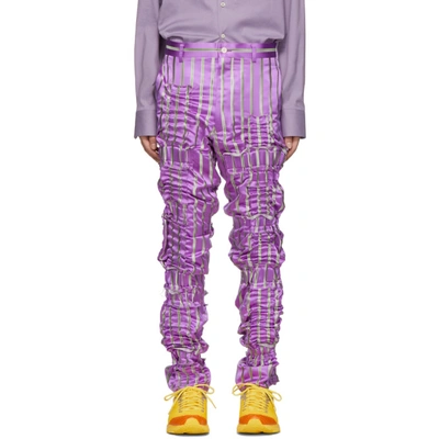 Shop Comme Des Garçons Homme Deux Comme Des Garcons Homme Plus Purple Silk Satin Stripe Trousers In 1 Purple