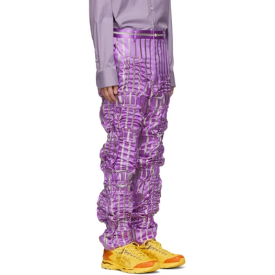 COMME DES GARCONS HOMME PLUS 紫色丝绸缎面条纹长裤