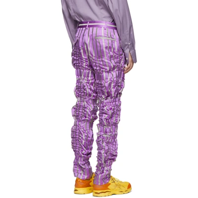 COMME DES GARCONS HOMME PLUS 紫色丝绸缎面条纹长裤