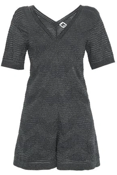 Shop M Missoni Woman Metallic Pointelle-knit Playsuit Gunmetal