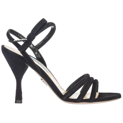 Shop Prada Women's Suede Heel Sandals In Black