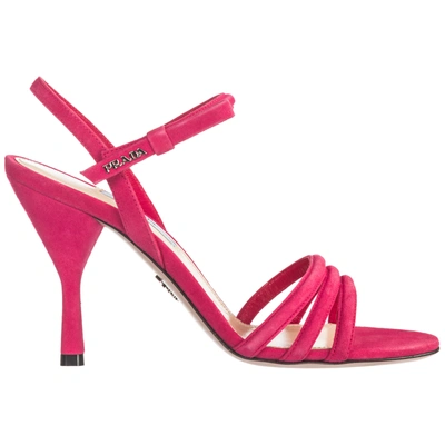 Shop Prada Women's Suede Heel Sandals In Pink