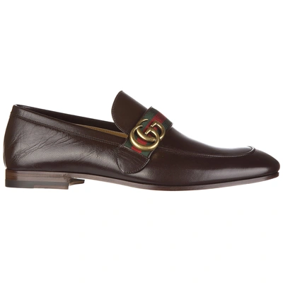 Shop Gucci Men's Leather Loafers Moccasins  Quentin In Brown