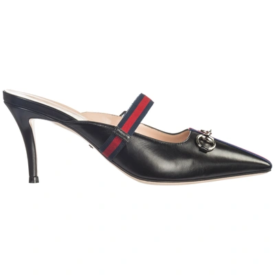 Shop Gucci Women's Leather Heel Sandals Sylvie In Black