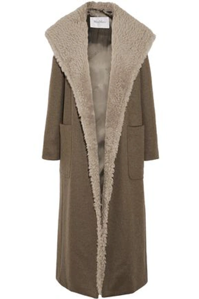 Shop Max Mara Woman Shearling-trimmed Cashmere Hooded Coat Taupe