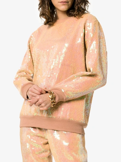 Shop Ashish Sequin Rear Zip Cotton Blend Sweatshirt In 109 - Neutrals