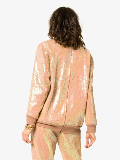 Shop Ashish Sequin Rear Zip Cotton Blend Sweatshirt In 109 - Neutrals