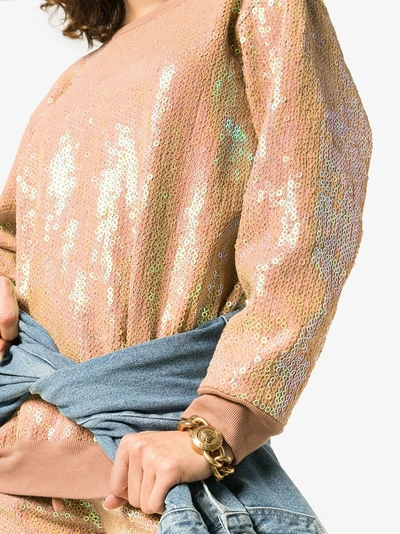 Shop Ashish Sequin Rear Zip Cotton Blend Sweatshirt In 109 - Neutrals