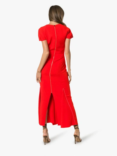 Shop Roland Mouret Bates Stretch V-neck Ruffle Detail Dress In Red