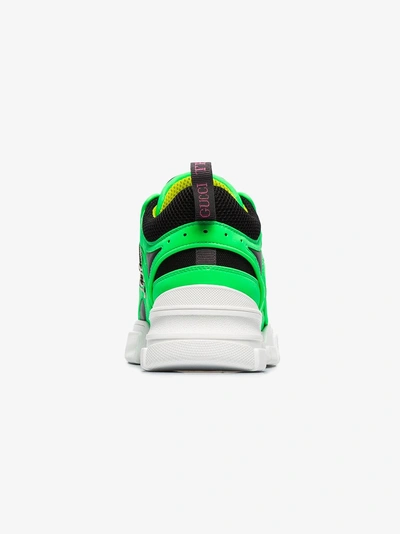 Shop Gucci Green And Black Flashtrek Leather And Mesh Sneakers