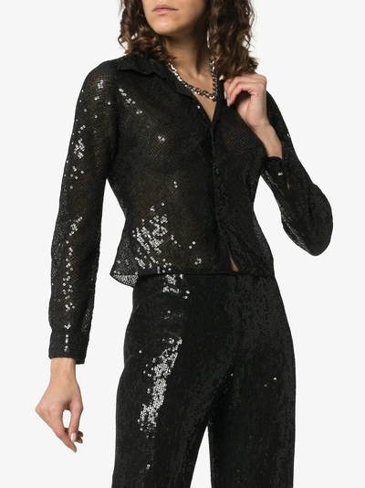 Shop Ashish Sequin Collared Button-down Shirt In Black