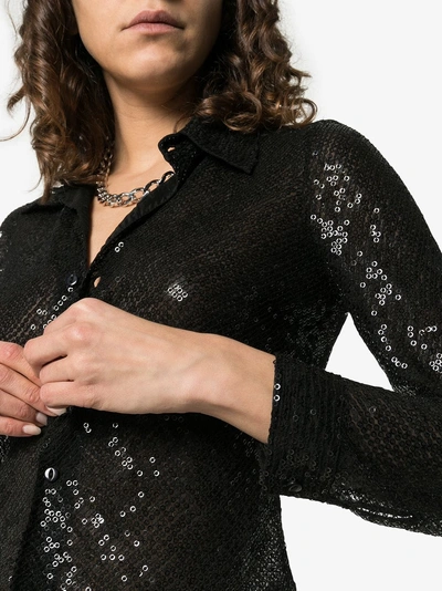 Shop Ashish Sequin Collared Button-down Shirt In Black