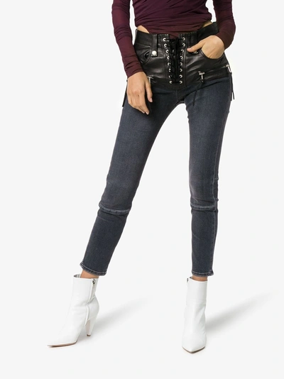 Shop Ben Taverniti Unravel Project Unravel Project Stonewash Lace Up Skinny Jeans In Black