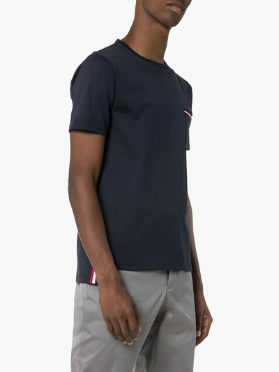 Shop Thom Browne Short Sleeve Chest Pocket Cotton T-shirt In Navy
