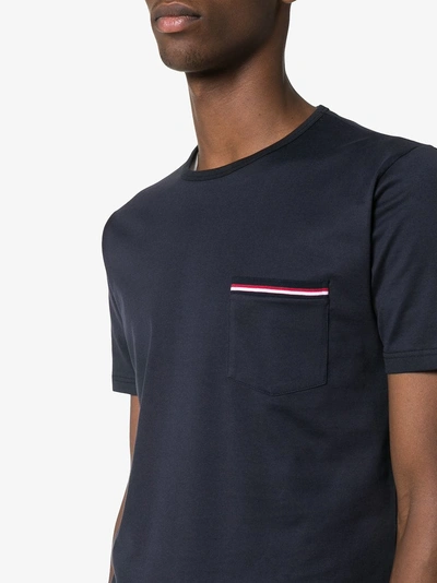 Shop Thom Browne Short Sleeve Chest Pocket Cotton T-shirt In Navy