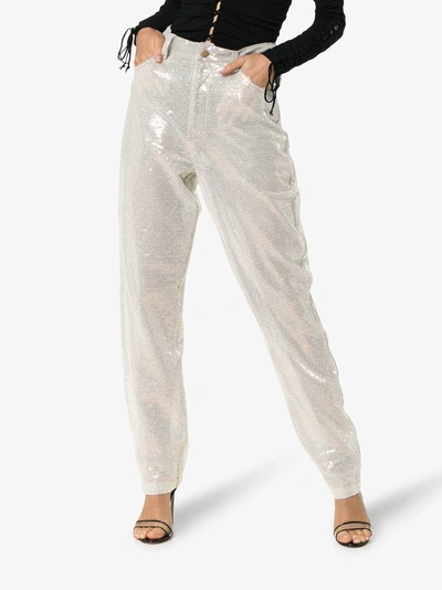 Shop Ashish Sequin Embellished Boyfriend Jeans In Silver