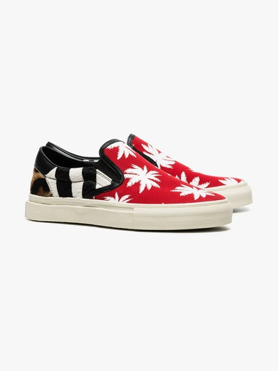 Shop Amiri Multicoloured Palm Print Calf Hair And Canvas Sneakers In Red