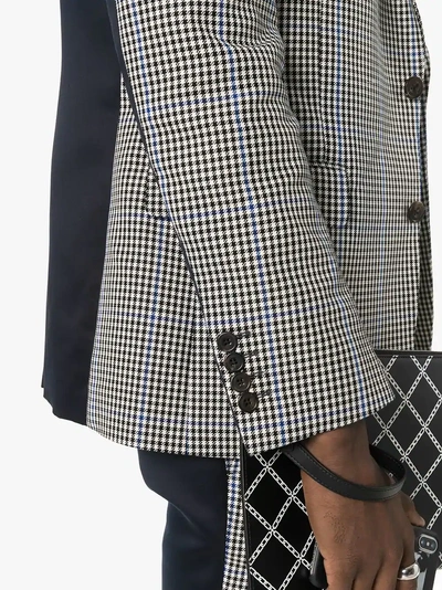 Shop Alexander Mcqueen Houndstooth Cotton Blend Blazer In Blue