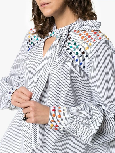 Shop Rosie Assoulin Beading Stripe Cotton Blouse In 917 - Multi