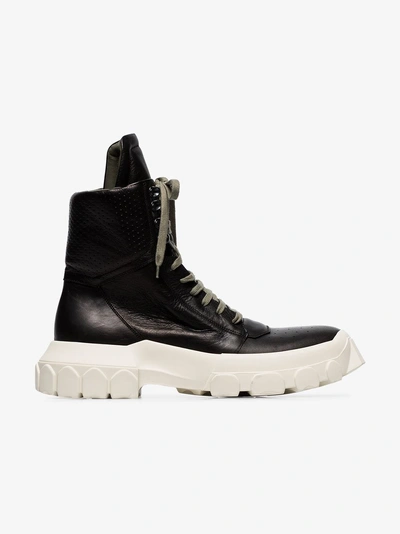 Shop Rick Owens Black And White Stivale Leather Hi-top Sneakers