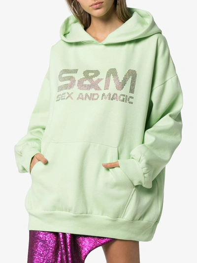 Shop Ashish Crystal Embellished S&m Slogan Hoodie In Green