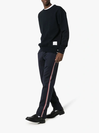 Shop Thom Browne Rwb Stripe Unconstructed Chino Trousers In Navy