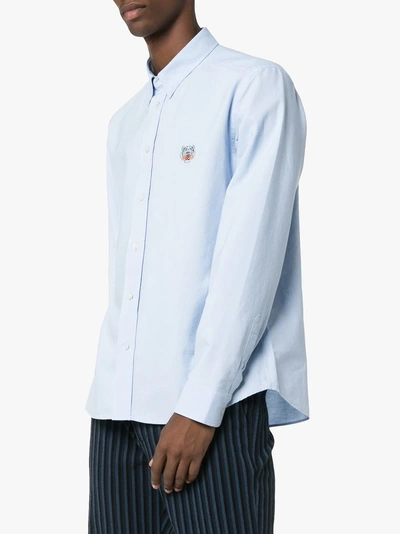 Shop Kenzo Embroidered Tiger Cotton Shirt In Blue