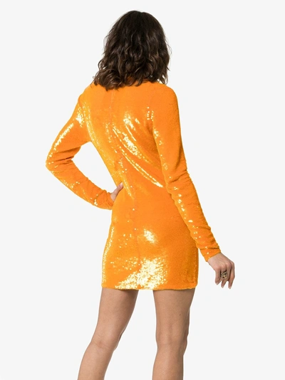 Shop Ashish Sequin Embellished V-neck Mini Dress In Orange