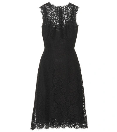 Shop Dolce & Gabbana Lace Midi Dress In Black