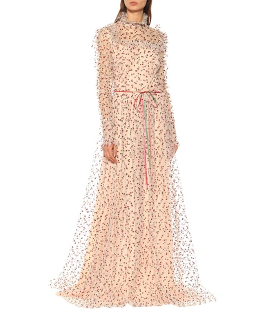 Shop Monique Lhuillier Embellished Tulle Gown In Pink