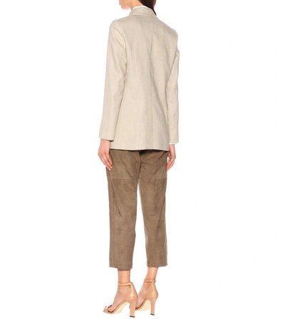 Shop Brunello Cucinelli Cotton And Linen-blend Double-breasted Blazer In Beige