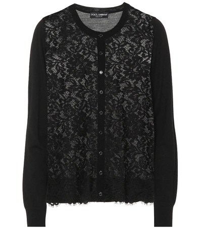 Shop Dolce & Gabbana Lace Wool And Cotton-blend Cardigan In Black