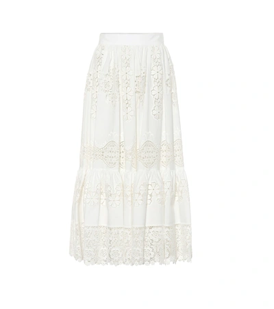 Shop Dolce & Gabbana Cotton Lace Maxi Skirt In White